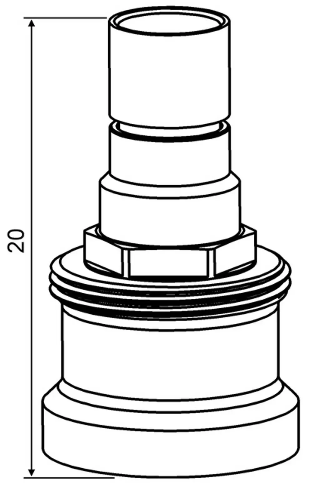 Spindelverlängerung aus vernickeltem Messing mit verbindenden Elementen, geeignet für RTL-Ventile, dargestellt in technischer Zeichnung von IMI Hydronic Engineering.